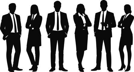 Business professional silhouette illustration set, corporate team poses, office attire icons, leadership graphic, workplace symbol, formal design