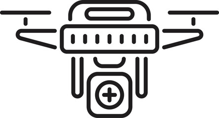 Line art vector icon of a drone transporting medical supplies, representing fast and efficient delivery of emergency medicine