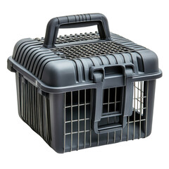 A gray pet carrier box on transparent background