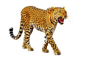 Obraz premium Roaring Leopard on White Background - Wildlife Portrait