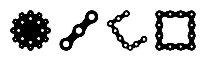 Mechanical chain links and gear element icons on white background