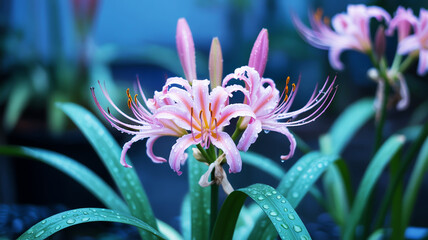 Fototapeta premium Captivating Close-Up The Intricate Details of a Pink Spider Lily in Bloom