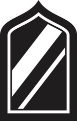 Simple black and white illustration of a mirror in arabic style reflecting light beams