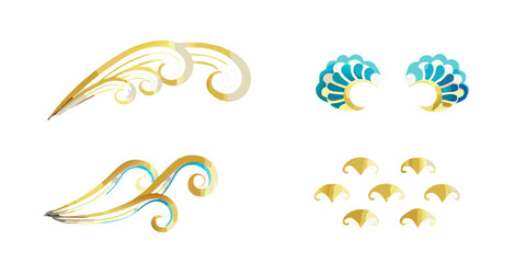 Obraz premium Collection of golden and blue ornate decorative elements on black background
