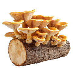 Mushrooms on a tree log on transparent background