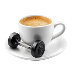 Coffee and a dumbbell on transparent background