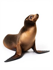 Naklejka premium Curious Sea Lion Portrait on White Background