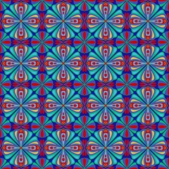 seamless geometric pattern,yellow, red, green,blue curves ,painted create to flowershape, leaves, purple background in geometric patterns as sarong,fabric,tile,printed fabric,batik,tablecloth patterns