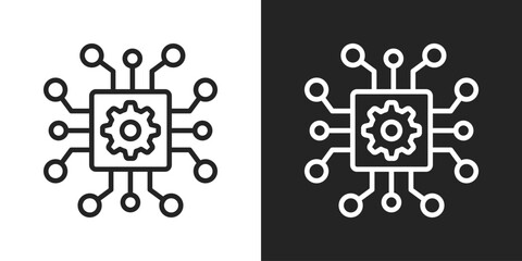 Chip Network Icon In Line Version On Black And White Background