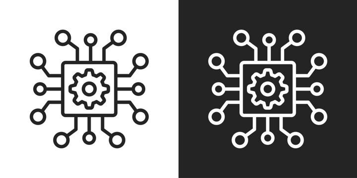 Chip Network Icon In Line Version On Black And White Background