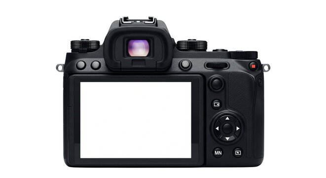 Back view of digital camera isolated on transparent background