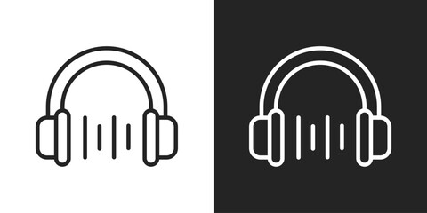 Headphones Icon In Line Version On Black And White Background