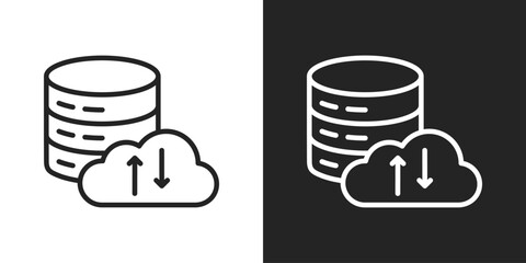 Cloud Database Icon In Line Version On Black And White Background