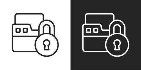 Secure Folder Icon In Line Version On Black And White Background