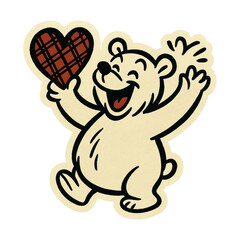 Obraz premium PNG Joyful bear with plaid heart
