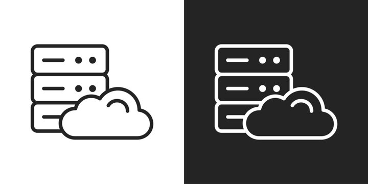 Cloud Server Icon In Line Version On Black And White Background