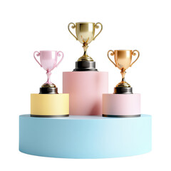 Trophies on pastel stage on transparent background