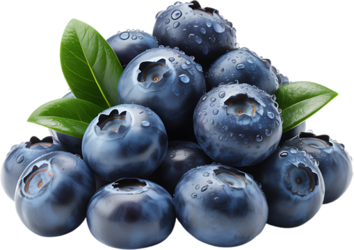 Fresh blueberries with water droplets macro shot closeup view