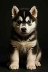Siberian husky puppy studio portrait with blue eyes (JPEG 300DPI 7200x10800)