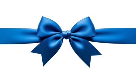 Elegant blue satin ribbon bow isolated on transparent background