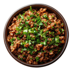 Minced meat with herbs on transparent background