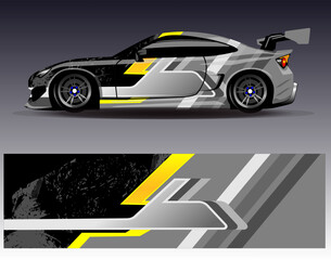 Fototapeta premium Car wrap design vector. Graphic abstract stripe racing background designs for vehicle, rally, race, adventure and car racing livery