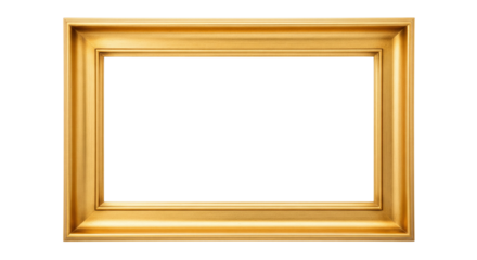 Empty golden picture frame isolated on transparent background