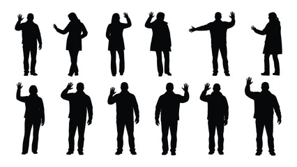People silhouettes waving and gesturing isolated on white background, Vector