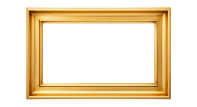 Empty golden picture frame isolated on transparent background