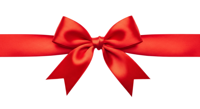 Red ribbon bow isolated on transparent background