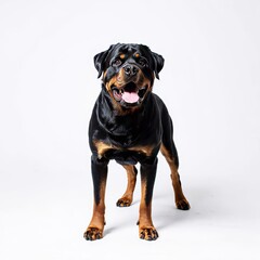 Obraz premium Happy Rottweiler Dog Standing on White Background