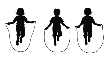 Children jumping rope silhouettes isolated on white background, Vector