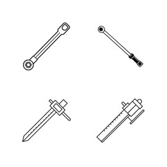 Four black and white line art icons of measuring tools caliper wrench