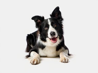 Fototapeta premium Playful Border Collie Dog Portrait on White Background
