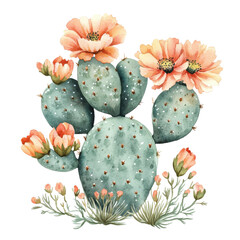 Cactus with peach blooms on transparent background