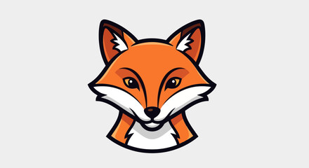 Obraz premium Cute Cartoon Fox Head Illustration with Orange Fur and White Markings.