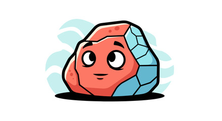 Cute Cartoon Rock Character with Blue Crystal Facets and Expressive Face.