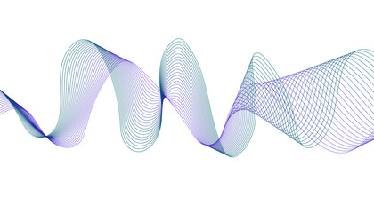 Abstract serpentine wireframe wave in a striking purple and teal gradient on white.