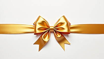 Golden ribbon bow on white background, elegant festive decoration