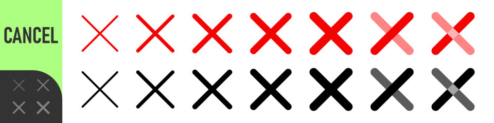 Cancel icon set. Ban sign vector illustration. Close symbol isolated on transparent background