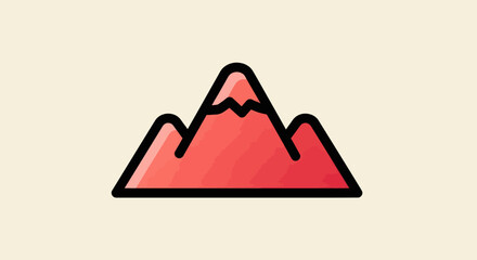 Minimalist Mountain Range Icon with Red Hues and Bold Outline.