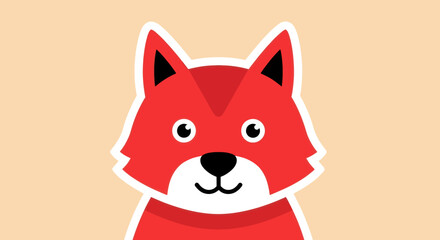 Cute Red Fox Cartoon Character Head Illustration.