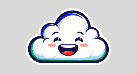 Happy Cloud Cartoon Character with Smiling Face and Rosy Cheeks.
