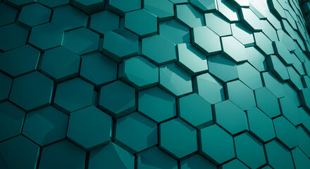Fototapeta premium Image of teal hexagon pattern with shadow, representing complex structure, abstract concept, modern technology, networking, or connection theme