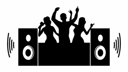 Silhouetted DJ and singers creating vibrant music party atmosphere with powerful speakers, perfect for nightlife events and entertainment promotions