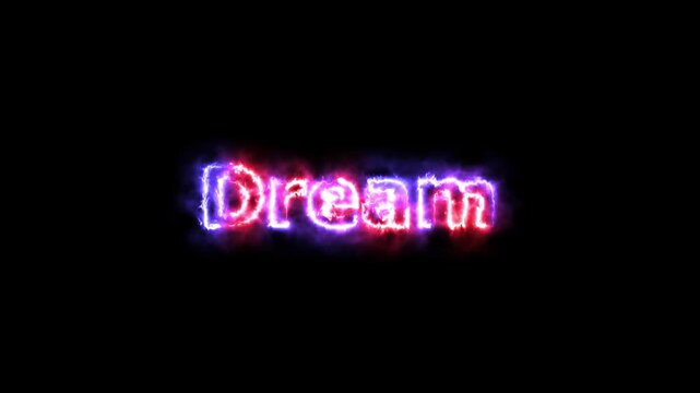 Digital scoreboard with dream text footage. dream next text animation icon neon line. dream text icon animation neon glowing blue color text letter. 4k video on black background.