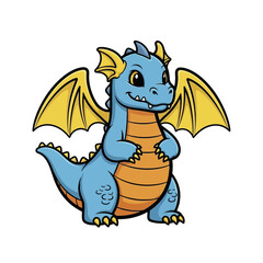 Cute Blue Baby Dragon with Yellow Wings Standing Proudly.