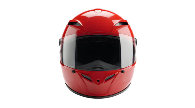 Red full-face motorcycle helmet, designed for safety and speed, features a clear visor and modern vents. ideal for riders.