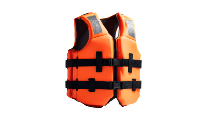 Orange life vest with adjustable straps and reflective details, essential safety gear for water sports and recreation