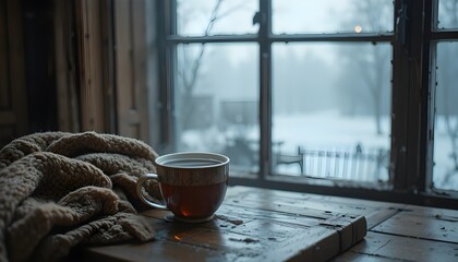 cup of coffee on wooden table